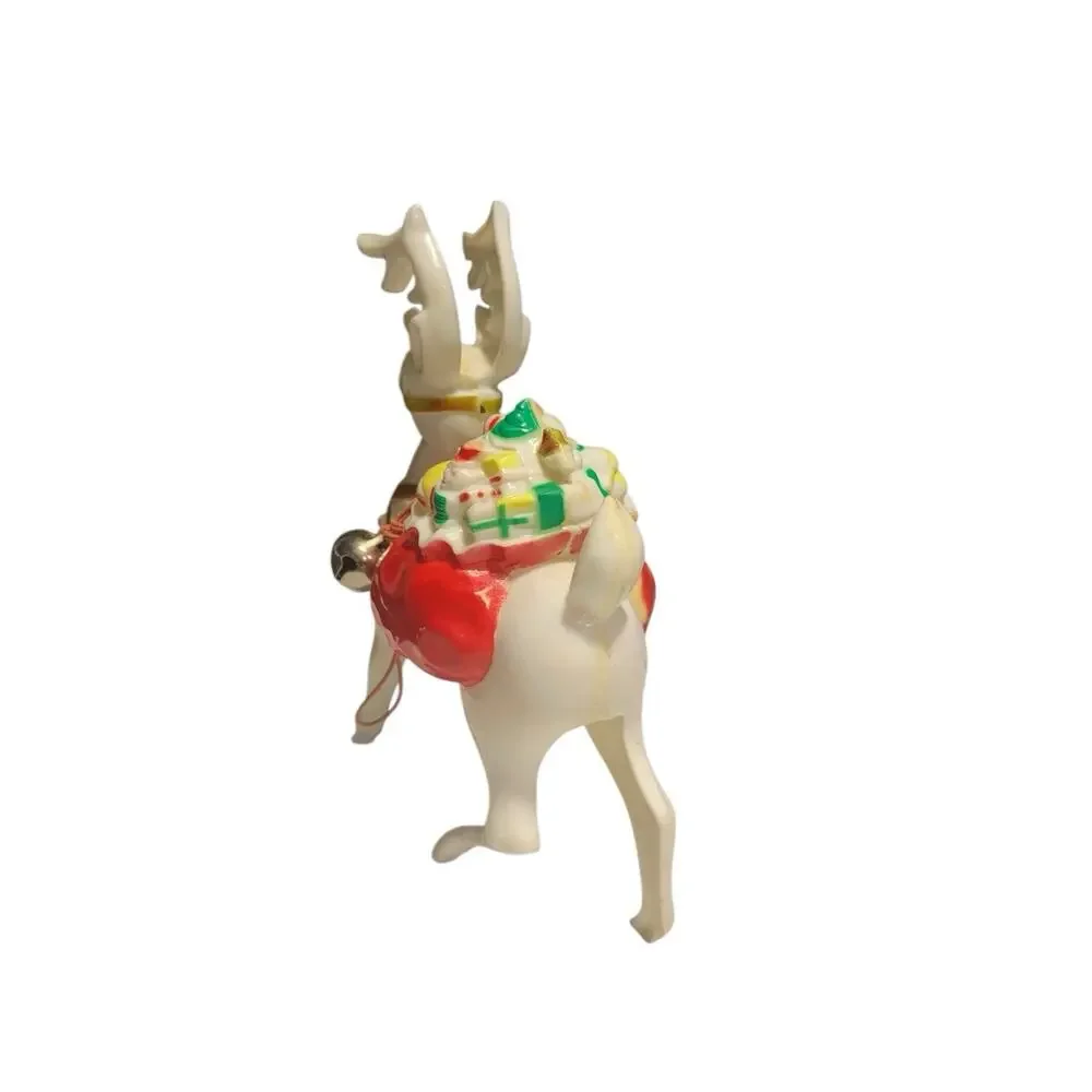 Vintage 1950s Hard Plastic Christmas‎ Reindeer with Toy Bag & Jingle Bell USA